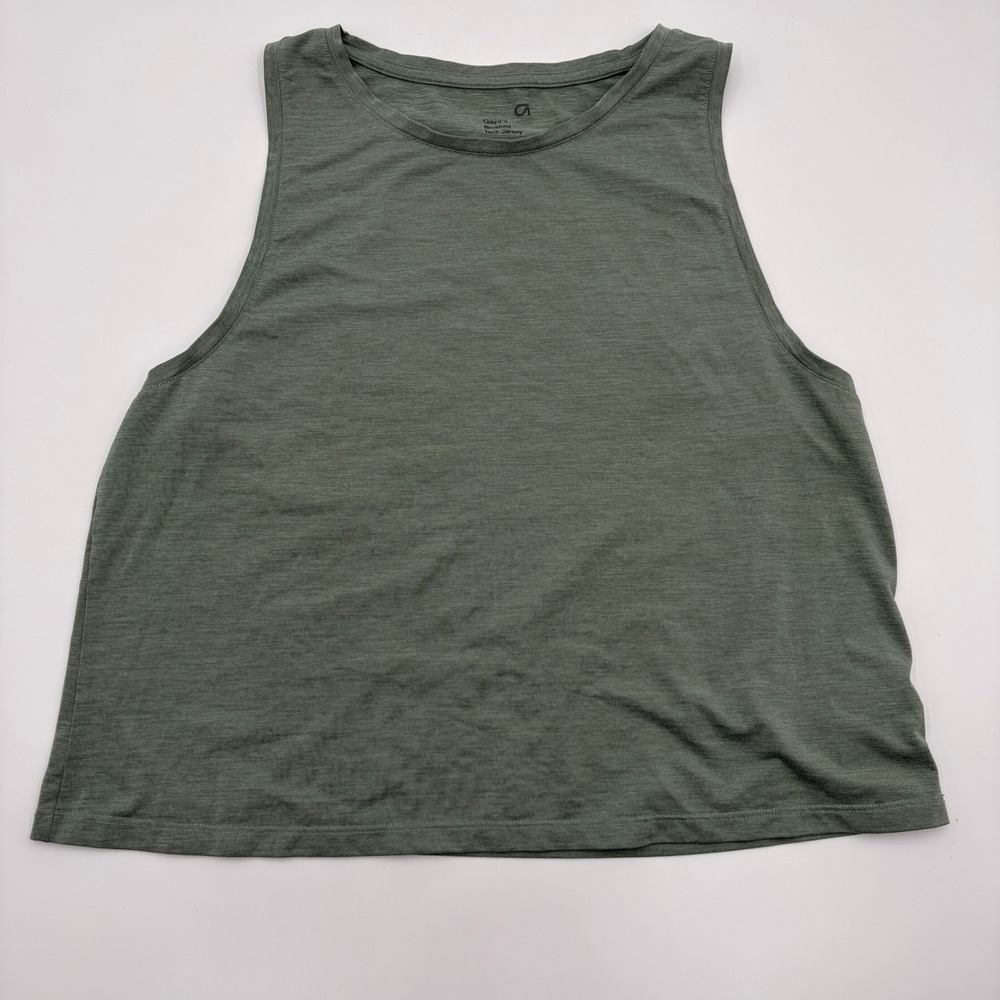 (2) GapFit Women Medium Brushed Tech Jersey Muscle Tank Top Green Tan Athleisure - Picture 5 of 7